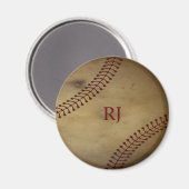 Vintage-Baseball mit Monogramm Magnet (Vorderseite/Rückseite)