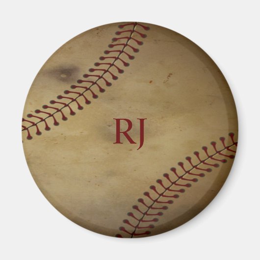 Vintage-Baseball mit Monogramm Magnet (Vorne)