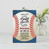 Vintage Baseball Navy Barn Wood Baby Dusche Einladung (Stehend Vorderseite)