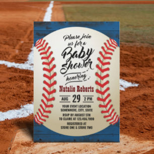 Vintage-Baseball-Navy-Scheunen-Holz-Baby-Party Einladung