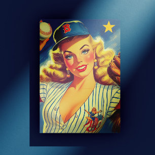 Vintage-Baseball-Pin-up Postkarte
