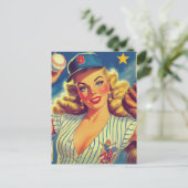 Vintage-Baseball-Pin-up Postkarte (Stehend Vorderseite)