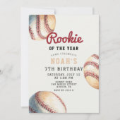 Vintage Baseball Pinstripe 7. Geburtstag Einladung (Vorderseite)