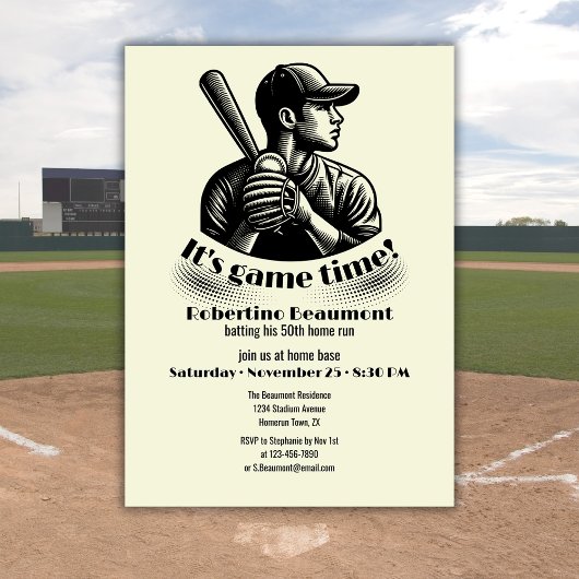 Vintage Baseball Player Men's 50th Birthday Einladung