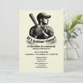Vintage Baseball Player Men's 50th Birthday Einladung (Stehend Vorderseite)