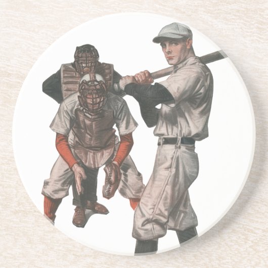 Vintage Baseball-Spieler Sandstein Untersetzer (Vorne)