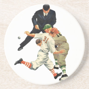 Vintage Baseball-Spieler vor Zuhause Getränkeuntersetzer