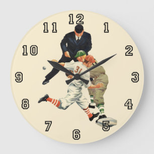 Vintage Baseball-Spieler vor Zuhause Große Wanduhr