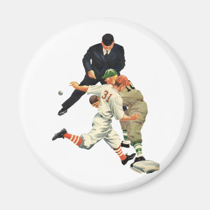 Vintage Baseball-Spieler vor Zuhause Magnet