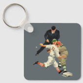 Vintage Baseball-Spieler vor Zuhause Schlüsselanhänger (Vorderseite)