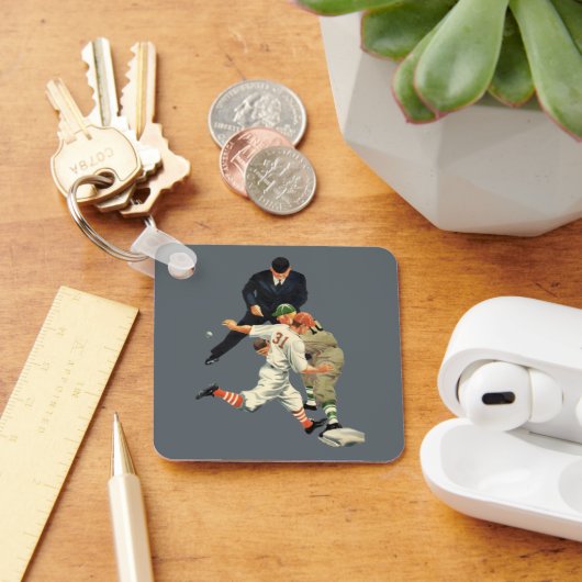 Vintage Baseball-Spieler vor Zuhause Schlüsselanhänger (Schreibtisch)