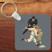 Vintage Baseball-Spieler vor Zuhause Schlüsselanhänger (Vorderseite)