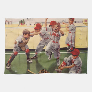 Vintage-Baseball-Sportmannschaft, Jungen rauften Geschirrtuch