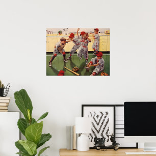 Vintage-Baseball-Sportteam, Jungen raufen Poster