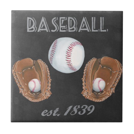 Vintage-Baseball-Tafel-Design Fliese (Vorderseite)