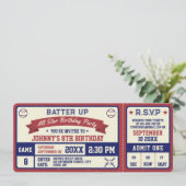 Vintage Baseball Ticket Geburtstagsparty Einladung (Stehend Vorderseite)