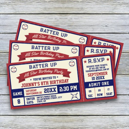 Vintage Baseball Ticket Geburtstagsparty Einladung