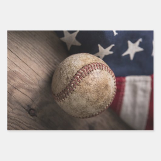 VIntage Baseball und Flag Geschenkpapier Set (Vorderseite 2)