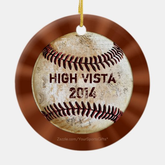 Vintage Baseball-Weihnachtsverzierung Ihr Auftrag Keramikornament (Hinten)