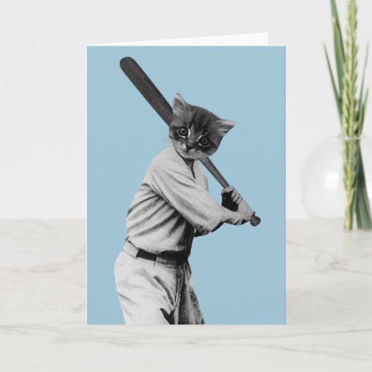 Vintage Baseballkomische Katze Feiertagskarte (Vorderseite)