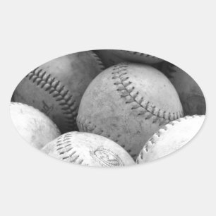 Vintage Baseballs in Schwarz und Weiß Ovaler Aufkleber