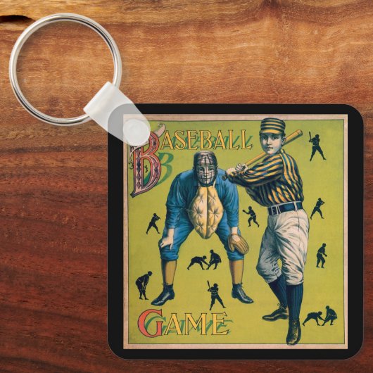 Vintage Baseballspieler beim Zuhause-Spiel Schlüsselanhänger (Vorderseite)
