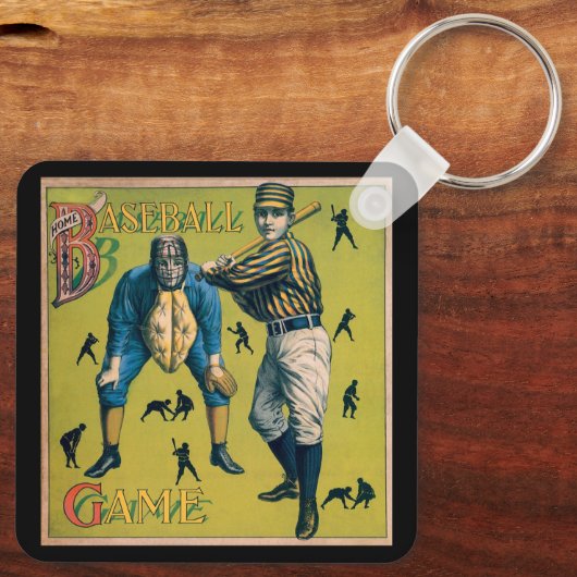 Vintage Baseballspieler beim Zuhause-Spiel Schlüsselanhänger (Rückseite)