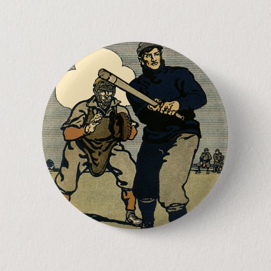 Vintage Baseballspieler, Stilkunst Button (Vorderseite)
