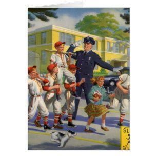 Vintage Baseballspieler und Polizeistreifenaufsich
