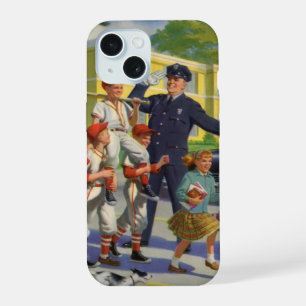 Vintage Baseballspieler und Polizeistreifenaufsich iPhone 15 Hülle