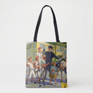 Vintage Baseballspieler und Polizeistreifenhelfer Tasche