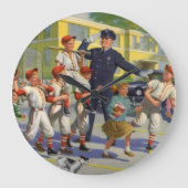 Vintage Baseballspieler und Polizeiwache Große Wanduhr (Vorderseite)