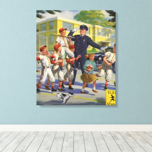 Vintage Baseballspieler und Polizeiwache Leinwanddruck (Insitu (Holzboden))