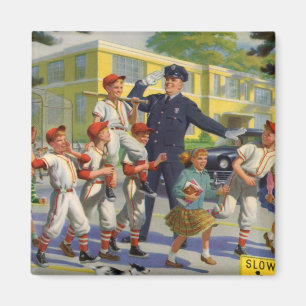 Vintage Baseballspieler und Polizeiwache Magnet