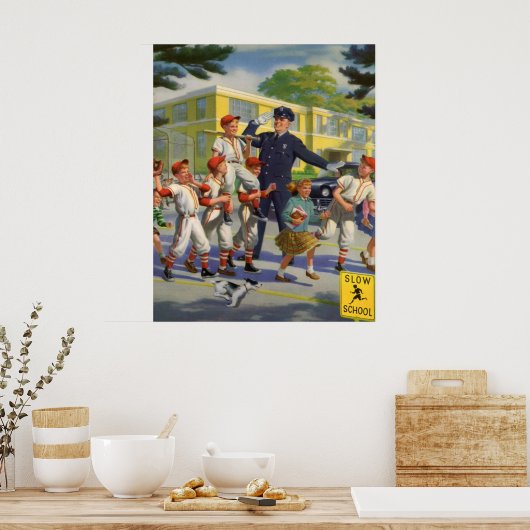 Vintage Baseballspieler und Polizeiwache Poster (Küche)