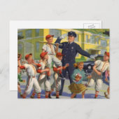 Vintage Baseballspieler und Polizeiwache Postkarte (Vorne/Hinten)