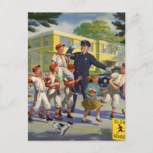 Vintage Baseballspieler und Polizeiwache Postkarte