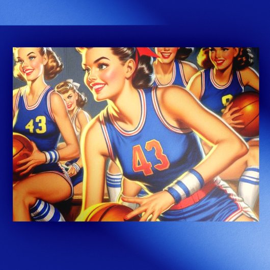 Vintage Basketball-Girls-Illustration Postkarte