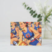 Vintage Basketball-Girls-Illustration Postkarte (Stehend Vorderseite)