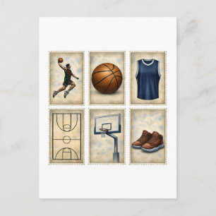 Vintage Basketball Stamps Sportsammlung Postkarte
