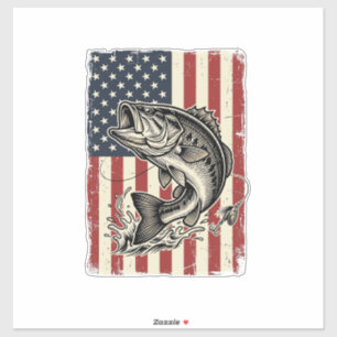 Vintage-Bass-Fischen-Amerikanisches-Flag-Shirt-Des Aufkleber