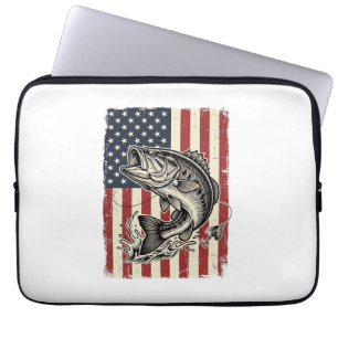 Vintage-Bass-Fischen-Amerikanisches-Flag-Shirt-Des Laptopschutzhülle