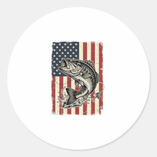 Vintage-Bass-Fischen-Amerikanisches-Flag-Shirt-Des Runder Aufkleber