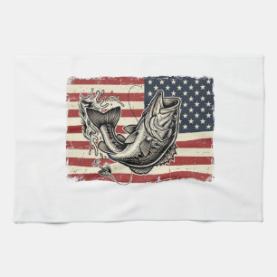 Vintage Bass Fishing Amerikanisches Flagge Shirt D Geschirrtuch