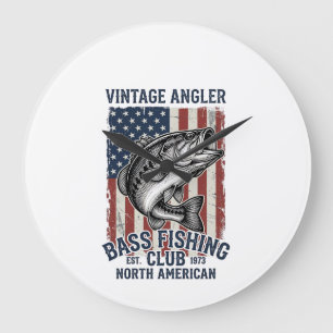 Vintage Bass Fishing Amerikanisches Flagge Shirt D Große Wanduhr