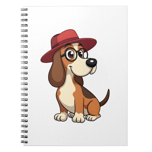 Vintage Basset Hound Cartoon in Red Hat Cute Dog I Notizblock (Vorderseite)