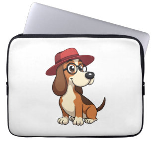 Vintage-Basset-Hound-Cartoon mit roter Mütze Süßer Laptopschutzhülle