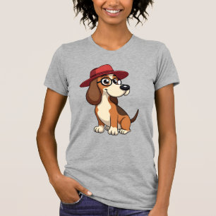 Vintage-Basset-Hound-Cartoon mit roter Mütze Süßer T-Shirt