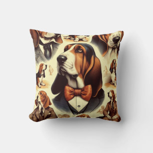 Vintage Basset Hound Illustration Kissen