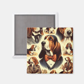 Vintage Basset Hound Illustration Magnet (Vorderseite/Rückseite)